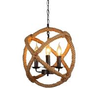 Farmhouse Hemp Rope Chandelier 3 Heads Pendant Light E14 Iron Chain Decoration V-intage Chandelier Ceiling Light,Lustre