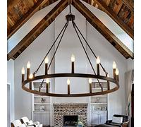 Farmhouse - Lámpara de araña de 12 Luces con Rueda de vagón, 38 Pulgadas, Color Negro, Moderna lámpara de Techo con Rueda de vagón con Cadena Ajustable, iluminación Colgante rústica Industrial redond