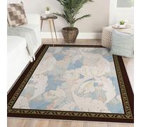 Farmhouse Lavable 100x150 Area Alfombra for Salon Dormitorio Comedor Cocina William Morris Alfombrilla Blue Ivory Beige Leaf Estampado Tapete Office Resistente Manchas Antideslizante botanico