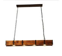 Farmhouse LED Wood Chandelier, 4 Light Rectangular Pendant Lamp, Rustic Ceiling Hanging Light Fixture for Kitchen Island Restaurant Pool Table Bar Office