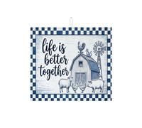 Farmhouse Life Is Better Together - Tapetes de secado de platos para encimera de cocina, tapete absorbente a cuadros azul marino, almohadilla de secado de microfibra rústica para decoración de cocina