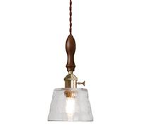 Farmhouse Pendant Lighting Handmade Glass Lampshade Walnut Lamp Holder Industrial Vintage E27 Ceiling Hanging Lamp Bistro Island Chandelier (Clear)
