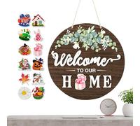 Farmhouse Porch Accent - Interchangeable Welcome Sign for Home | Wooden Round Pendant with 12 Seasonal Pieces, Wall Mounted Country Style, Outdoor Garden Pathway Entryway Patio Apartment