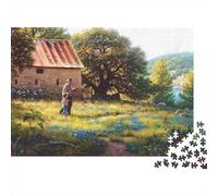 Farmhouse Puzzles 1000 Piezas Material Reciclado Pastoral Scene Puzzles para Personas Mayores Alivia la Demencia Senil Divertido Actividad de Juego Familiar Casa 38x26cm/1000pcs