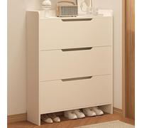 Farmhouse Shoe - Estante vertical de almacenamiento moderno de madera con 3 cajones abatibles, solución estrecha para entrada y pasillo, acabado blanco (23.6 x 6.7 pulgadas y 39.4 x 9.4 pulgadas)