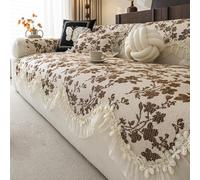 Farmhouse Sofa Cover, Vintage Floral Couch Covers，Non-Slip Sofa Slipcovers | Chenille Sofa Covers For 1 2 3 4 Seater, Leather Sofa Protector For Living Room, Pet Furniture Protect(Coffee,110x240cm)