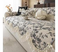 Farmhouse Sofa Cover, Vintage Floral Couch Covers，Non-Slip Sofa Slipcovers | Chenille Sofa Covers For 1 2 3 4 Seater, Leather Sofa Protector For Living Room, Pet Furniture Protect(Gray,90x180cm)