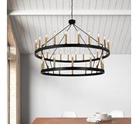 Farmhouse Wagon Wheel Inch 2 Tier Extra Large Black Chandeliers Industrial Rustic Light, LED Chandelier