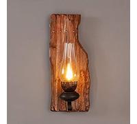 Farmhouse Wall Lamp Retro Kerosene Shape Indoor Wall Lighting Wood Glass Wall Sconce Light Fixture for Corridor Aisle Staircase Hallway Bathroom Living Room