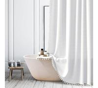 Farmhouse White Extra Long Shower Curtain - Boho Modern Linen Fabric Shower Curtains for Bathroom, Aesthetic Country Heavy Duty Bathroom Curtain Set with Tassel - Bohemian Shower Curtain 72x96 Inches