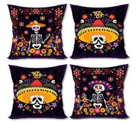 Farmnall Day of the Dead Pillow Covers Dia de Los Muertos Skulle Flower Almohada Cubiertas de 18x18 Set de 4 das de la almohada DeoCr muerta Caj