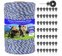 FarmNix Cuerda para Cerca Eléctrica, Hilo Polifilamento Eléctrico, 6 Hilos de Acero Inoxidable + 15 Trenzas de PE, Cuerda Conductora Azul y Blanca (200m) + 50 Aisladores + 1 Guía de Atornillado