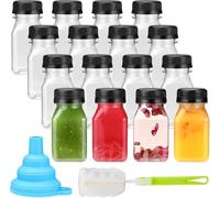 Farnirvana 16 Piezas Botellas Plástico, 120ml Reutilizable Mini Botella con Tapa, Transparente Botellitas Pequeñas para Rellenar con Embudo y Cepillo para Jugo Leche Agua Bebidas