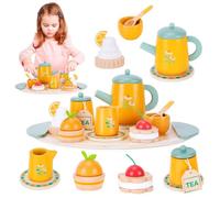 Farnirvana Juegos de Té Infantiles, Fiesta de té Juguetes, Vajilla Juguete cocinita, Montessori Utensilios de rol para niños, Juego de Té Madera, Regalo para Niñas Niños Mayores de 3+ Años