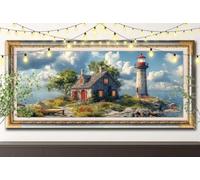 Faro 5D Kit de Diamond Painting, DIY Pintura de Diamante Adultos, CabañA Arte de Diamantes para Pintar por Números, Dibujos con Mosaicos de Cristal para Decoración de Pared (50x100cm) 61F-8316