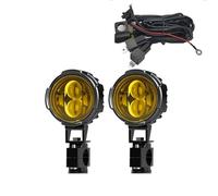 Faro Adicional para Moto Par de faros antiniebla para motocicleta de 100W, foco de luz Led auxiliar, faro antiniebla intermitente de doble Color Faros de Motocicleta Luces de Niebla(Yellow and wire)