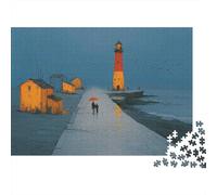 Faro al Atardecer Rompecabezas de 1000 Piezas para Adultos Paseo por Muelle Costero Faro Melancólico Premium Robusto Vibrante Desafiante Juego Familiar 70x50cm/1000pzs