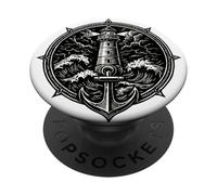 Faro Ancla Tormenta - Diseño marítimo en Blanco y Negro PopSockets PopGrip Adhesivo
