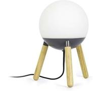 FARO BARCELONA Lámpara de mesa trípode madera metal cristal opalino gris 30cm