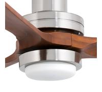 FARO BARCELONA Ventilador de techo LED Lantau L, Ø 132 cm, níquel/pino oscuro