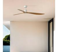FARO BARCELONA Ventilador de techo Outwood, marrón, CC, silencioso, Ø 150 cm, IP44