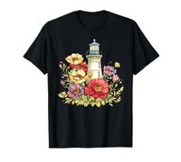 Faro con Amapolas Salvajes y Flores costeras Camiseta