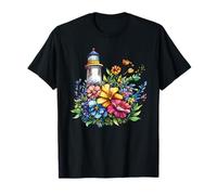 Faro costero con Vibrante Ramo de Flores de Verano Camiseta