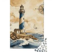Faro costero Paquete Ilustración náutica Vintage Rompecabezas Cartón Reciclado 1000 Piezas, Descompresión, Regalo Personalizado, Decoración Pared, Ocio Interior 52x38cm/1000pcs
