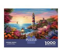 Faro costero Puzzle 1000 Piezas De Cartón Grueso Faro de Flores Rompecabezas Anti Estrés Adultos para Actividad Abuelos Y Nietos como Regalo Original 70x50cm/1000pcs