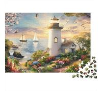 Faro costero Puzzle de 1000 Piezas Papel para Adultos Paisaje marítimo Juego de Puzzle 1000 Piezas Decoración Hogar Regalo 52x38cm/1000pcs