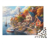 Faro costero Puzzles Imposible,desafío para Adultos Pet Perros Entretenimiento Creativo 1000 Piezas Obra De Arte De Juego De para Adultos Y Niños 1000pcs (75x50cm)