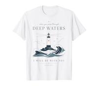 Faro Cristiano Versículo de la Biblia Aguas Profundas Fe Esperanza Camiseta gráfica económica, Hombre, Blanco, L