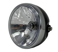 Faro cromado para motocicleta | Faro delantero universal de 165mm para Cafe Racers, proyectos retro y Street Bike personalizadas | Marcado E y homologación europea (negro brillante con bisel Chome)