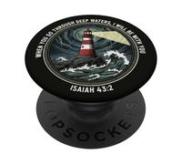 Faro de fe Cristiana Isaías 43 2 Verso de tormenta oceánica PopSockets PopGrip Adhesivo