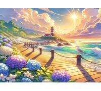 Faro de Flores del Puente costero - Puzle de 200 Piezas - Rompecabezas DIY Pintura, Entretenimiento Creativo, para Adultos Mayores de 14 años Decoración del Hogar