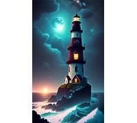 Faro de la luz de la luna Diamond Painting para Adultos,5D Square Drill diamond painting kit completo,DIY Strass Diamante Bordado Cristal Punto de Cruz Painting para Hogar Pared Decoración 30x70 cm