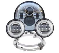Faro De Motocicleta Para Turismo Para Electra Faros Delanteros | Faro LED Moto 7 Pulgadas Con Lámpara Paso Antiniebla Auxiliar LED 4-1/2" Y 4,5(Chrome set DRL)