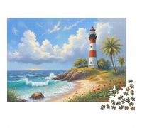 Faro de Playa y Palmeras Rompecabezas 1000 Piezas Adultos - Regalo, Juego Familiar, Decoración del Hogar, El Paisaje Puzzle 52x38cm/1000pcs