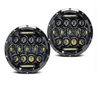 Faro Delantero Coche Faro Delantero LED De 7 Pulgadas para Coche Faro DRL para Hummer H1 H2 2003 2004 2005 2006 2007 2008 2009 Accesorios 75 W Y 40 W Faros Delanteros(Headlight 2pcs A)