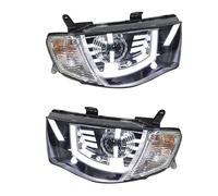 Faro Delantero Coche para Mitsubishi L200 para Triton 2005-2014 Faros Delanteros LED Faro Delantero con Luz Halógena Lateral Luz Señal Giro Lámpara Esquina DRL Faros Delanteros(1 Pair with Bulbs)