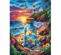 Faro en Botella mágica Puzzles 500 Piezas Maquetas 3D Educativas Profesionales Sueño mágico de Ciencia ficción Rompecabezas para Familia Construir DIY Moderno Aliviar Estrés Decoración 500 PCS