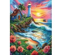 Faro en la Playa Tropical Puzzle 1000 Piezas Papel Mayores Dibujo Animado de Paisajes de Cuento de Hadas Alivio Ansiedad Actividad para La Mente Ocio Tranquilo En Casa Más Vendido Re