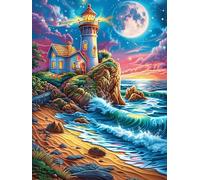 Faro en un acantilado costero rocoso Under The Moon Puzzle 300 Piezas Cartón Grueso para Coleccionistas Vida Silvestre y Mascotas Eventos Team Building para Relajarse Regalo Aniversari