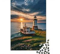 Faro Escena de Puesta del Sol 1000 Piezas Stock De Cartas Premium Paquete De Rompecabezas Entusiastas De Jigsaw Senior Difícil Desafío Decoración De Paredes Paquete De Valor 38x26cm/1000pcs