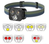 Faro LED con sensor de movimiento con batería recargable de 1200 mAh, carga USB, XPG y COB LED, modos de luz roja y blanca para senderismo al aire libre, camping y uso nocturno (A)