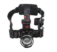 Faro LED T6 con soporte de batería recargable, enfoque ajustable y lente ojo de pez doble, rotación de haz de 180 grados para uso en exteriores (negro)