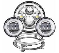 Faro Moto Conjunto Faros LED De 7 Pulgadas para King para Street para Glide + Faros Antiniebla De 4,5 Pulgadas con Soporte De 7 Pulgadas Conjunto Faros Motocicleta(A Set Sliver)