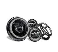 Faro Motocicleta Faro LED Negro Y Cromado 7 Pulgadas + Luces Antiniebla 4,5 Pulgadas Anillo Halo Ojos Ángel Señal Giro Faro Auxiliar Motocicleta 7 Pulgadas Faro Motocicleta Led(Set1 Black)