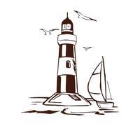 Faro Océano Mar Paisaje Marino Pegatinas de pared de papel adhesivo 36x38.6cm Cultura del tatuaje Café