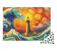 Faro Rompecabezas de 1000 Piezas para Adultos, Faro con Ola Gigante, Premium Grueso Resistente Vibrante, desafiante, Alivio estrés Juego Familiar Regalo, 52x38cm/1000pcs